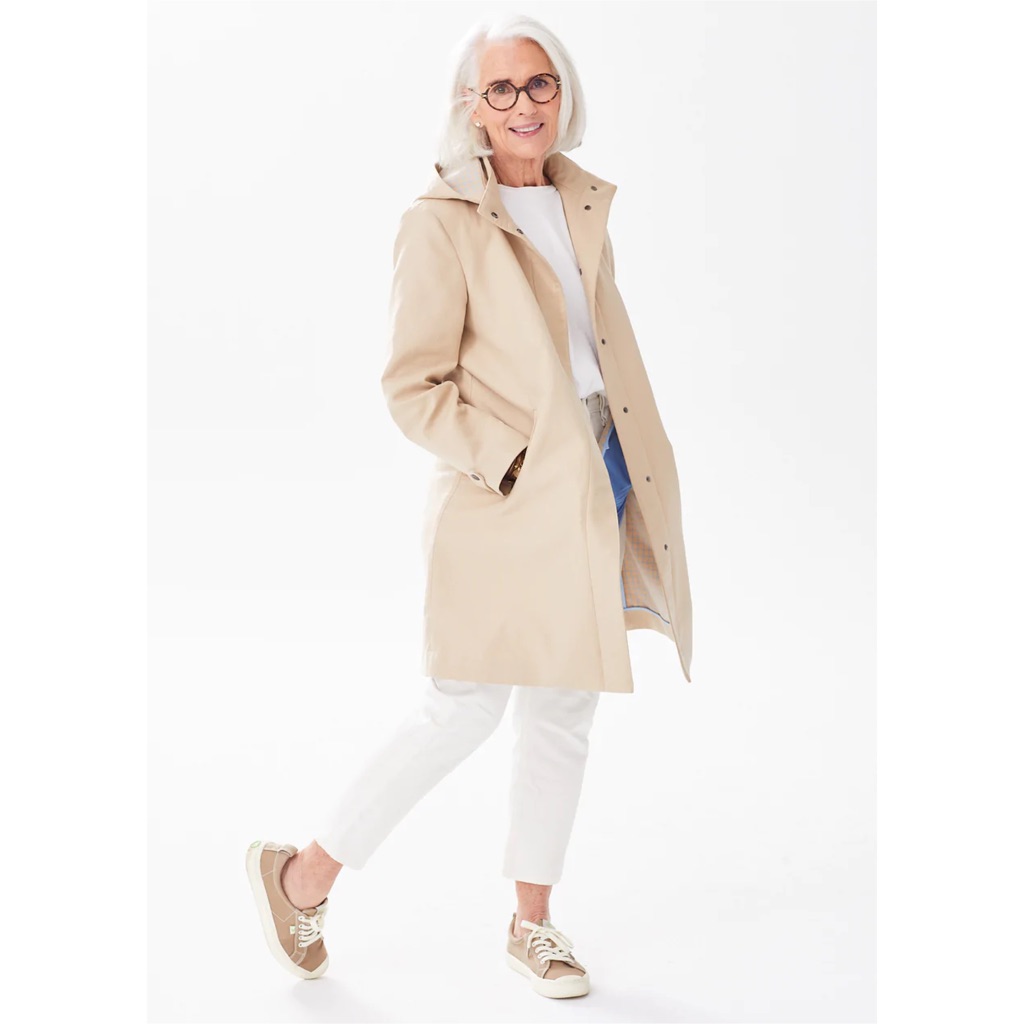 Alice Walk Trench Coat Size Xl Beige Hooded Italian Cotton Twill Neutral Classic